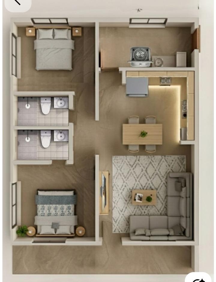 Plano de diseño de casa prefabricada con distribución de ambientes